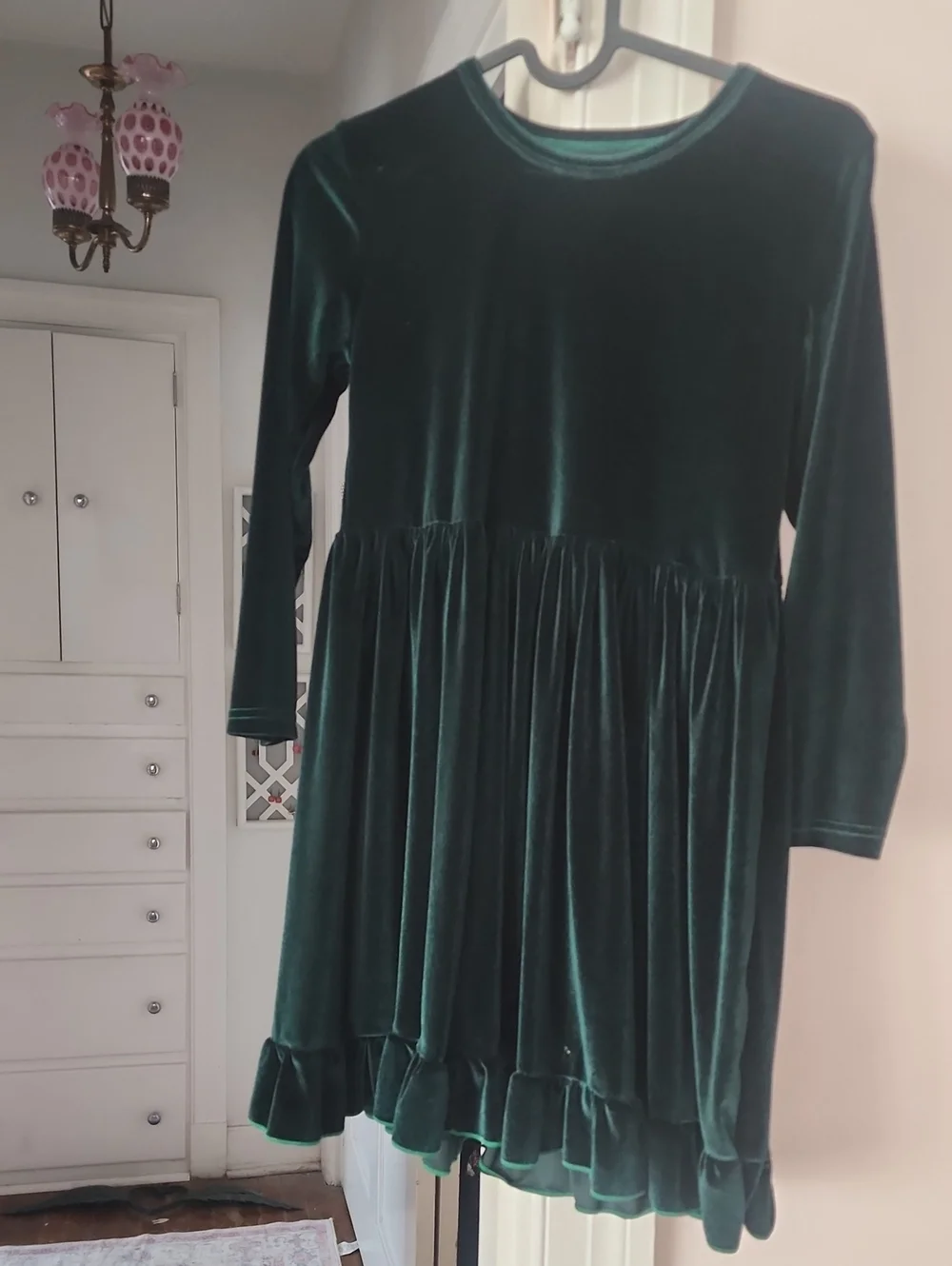 Stunning Old Navy Girls' Velvet Long Sleeve Ruffle Hem Dress - Deep Green